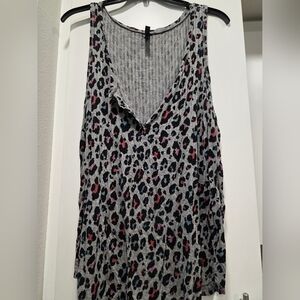 Torrid Black and Gray Ribbed Colorful Leopard Tank Top